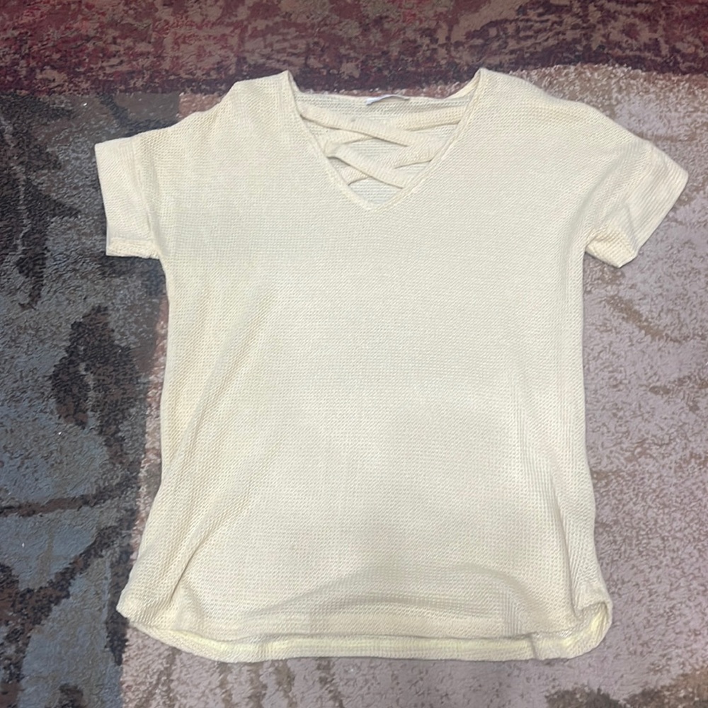 Yellow top with crossover v neck, brand: ee:some